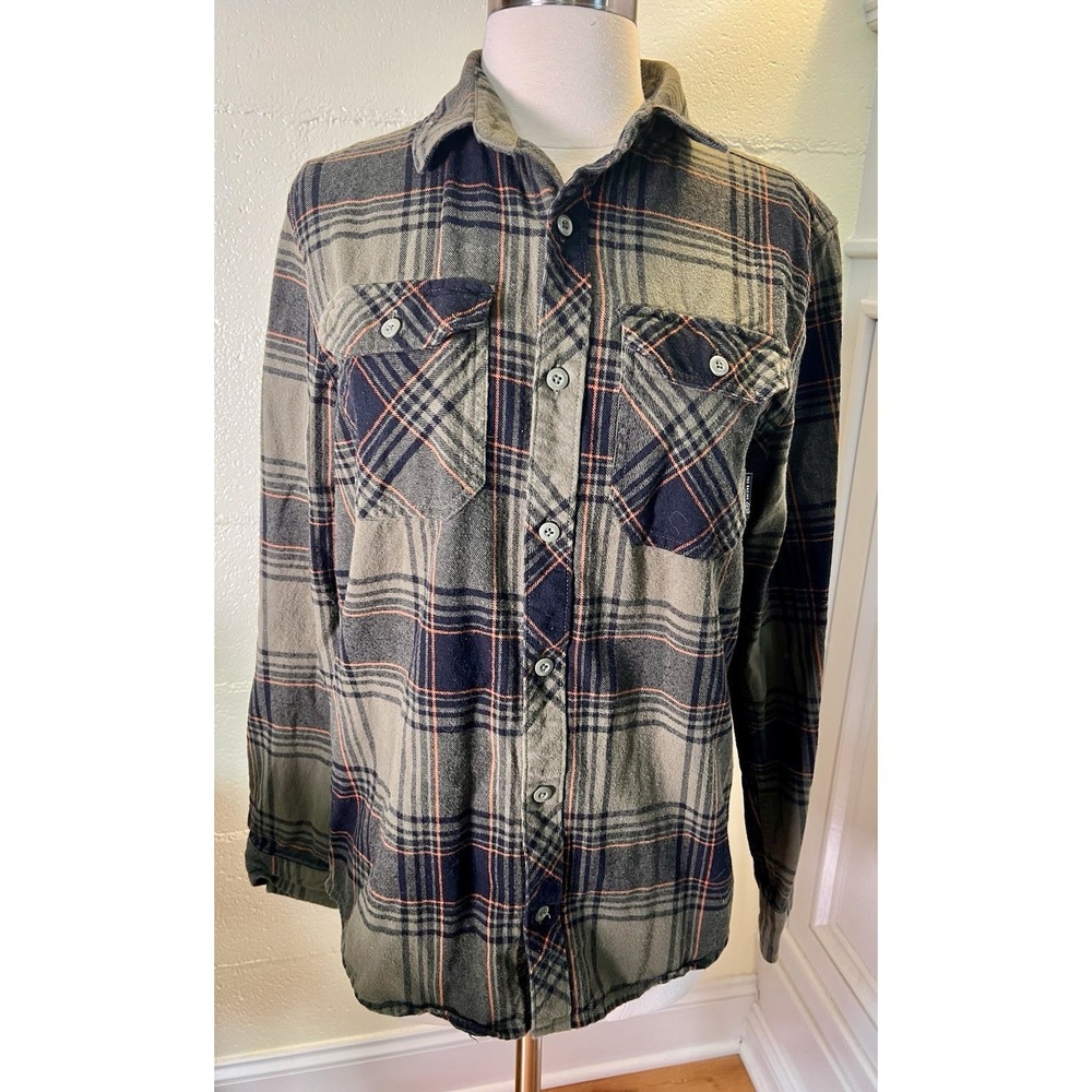 Fox Racing Women's Plaid Flannel Shirt Size Small Olive Black Orange Button Up